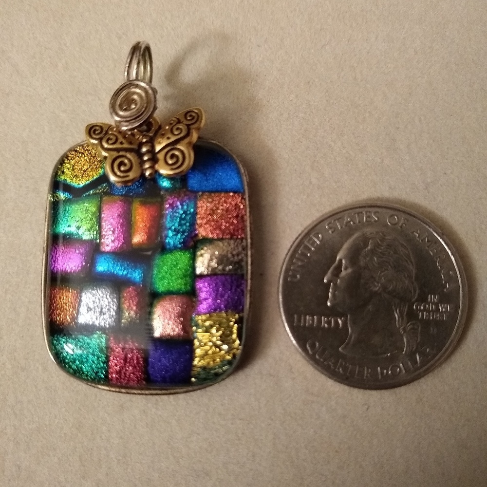 Multi colored enamel/glass Butterfly wired pendant